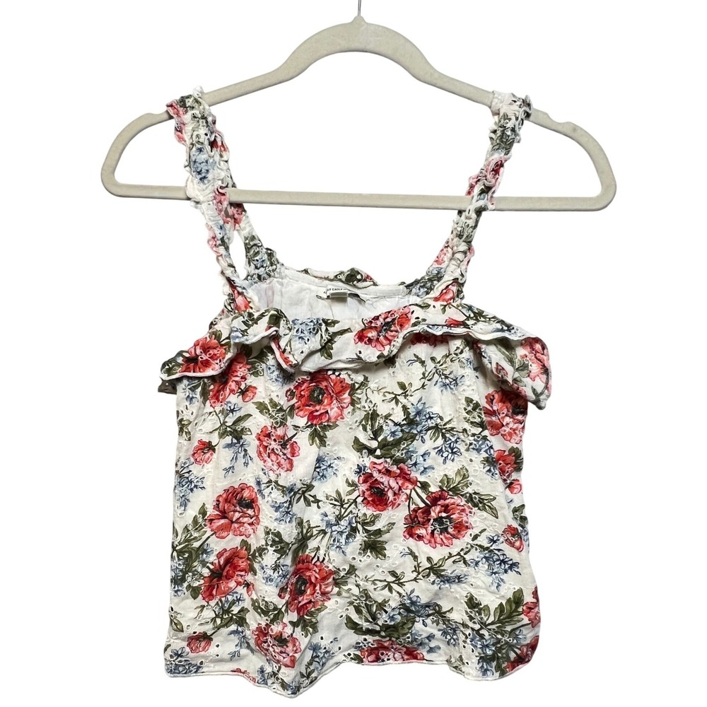 American Eagle Outfitters Floral Eyelet Ruffle Camisole Top White Red Small